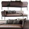 Modern Brown Leather Sectional Sofa With Metal Frame And Throw Pillows 3d model