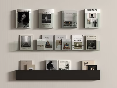 Wall Mounted Shelving Unit Featuring Minimalist Design Books And Magazine Covers 3d model