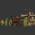 Autumn Themed Outdoor Seating Area With Wooden Table Chairs Wheelbarrow And Plants