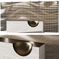 Modern Front Desk Reception With Marble Counter Gold Sphere Decor And Grid Pattern Backdrop 3d model
