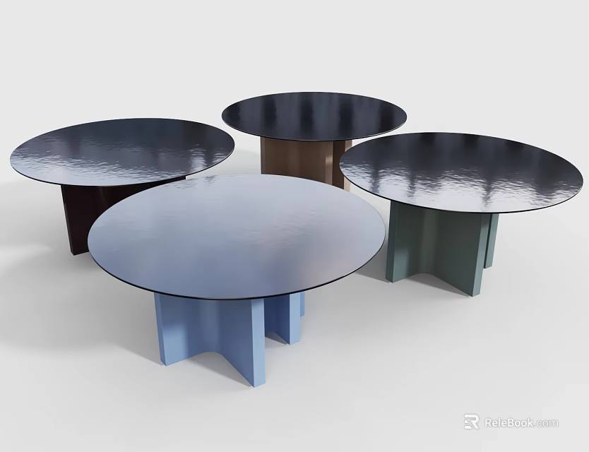 Modern Round Dining Tables With Colorful Angular Bases And Smooth Surfaces 3d model 