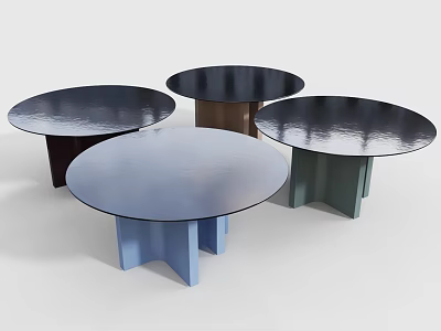 Modern Round Dining Tables With Colorful Angular Bases And Smooth Surfaces 3d model