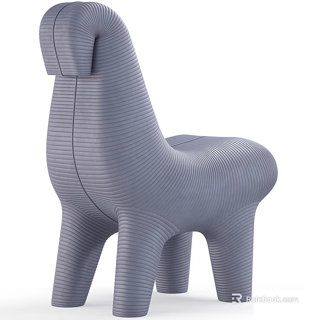 Gray Horse Shaped Children's Chair With Striped Texture And Plastic Material 3d model 