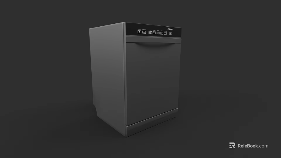 Modern Black Dishwasher With Digital Display And Control Panel For Kitchen 3d model 