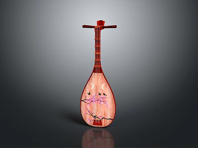 Traditional Red Wooden Pipa as Household Decorative Item with Intricate Patterns and Classic Craftsmanship 3d model