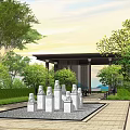 New Chinese Style Pavilion Leisure Stone Lion Viewing Pavilion 3d model
