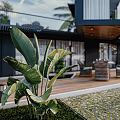 Modern Detached Villa With Glass Facade Balcony And Palm Trees Landscaped Garden