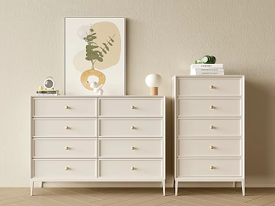 Modern Entryway Cabinet And Side Cabinet With Drawers Golden Handles And Decorative Artwork 3d model
