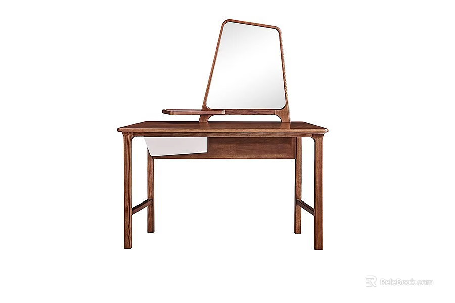 Stylish Modern Walnut Dressing Table With Tilted Mirror And Storage Drawer 3d model
