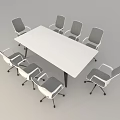 Modern White Conference Table With Six Gray Rolling Office Chairs 3d model