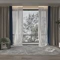 Double Layer Curtains With White Sheer And Dark Panels In Living Room With Window Tree