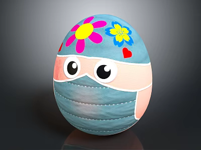 Decorative Ornament Set Featuring Painted Egg With Flowers Eyes And Mask 3d model