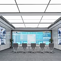 Modern Control Room Interior With Multiple Screens Console Desk Office Chairs And Plants 3d model