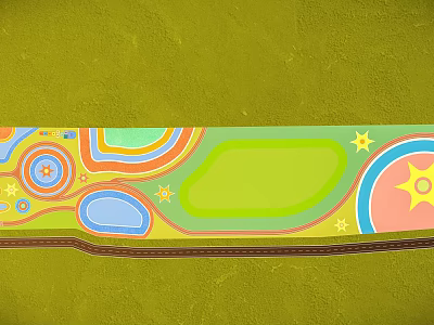 Green Background With Colorful Patterns Featuring Circles Stars And Various Colored Sections 3d model