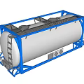 Industrial Equipment Silver Storage Tank With Blue Metal Frame And Structural Supports