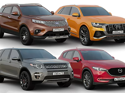 Various Branded SUV Cars Displaying Distinct Models 3d model