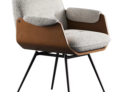 Sleek Modern Dining Chair With Upholstered Seat Leather Armrests And Metal Legs 3d model
