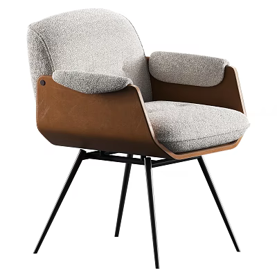 Sleek Modern Dining Chair With Upholstered Seat Leather Armrests And Metal Legs 3d model