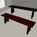 Wooden Benches with Simple Legs Dark Brown and Black in Light Room with Window Blinds