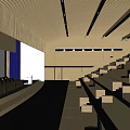 Modern Conference Room Interior With Wooden Ceiling Stepped Seating And Spacious Layout