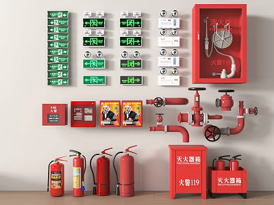 Essential Fire Safety Equipment Collection Including Extinguishers Hydrants Cabinets And Emergency Lights 3d model