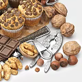 Fresh Chocolate Chip Muffins with Nuts and Cookies by Milk Bottle and Chocolate Chunks