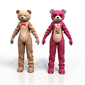 Brown And Pink Bear Costumes With Red Bowtie Mask And Colorful Chest Design