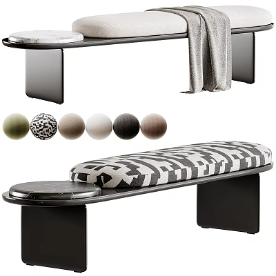 Modern Sofa Bench With Black White Geometric Pattern Cushion And Metal Frame 3d model