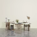 Modern Stylish Coffee Tables With Metal Frames And Decorative Vases On Marble Floor