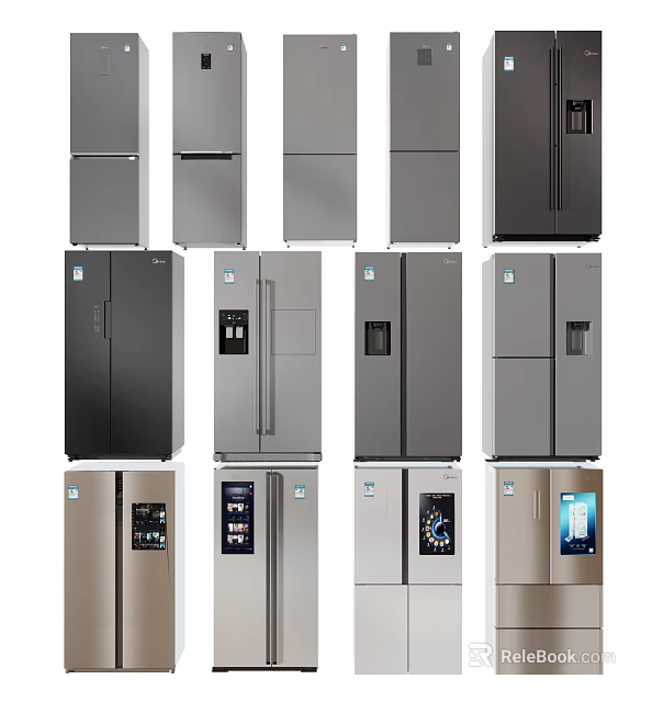 Various Styles of Refrigerators and Freezers With Modern Design and Digital Displays 3d model 
