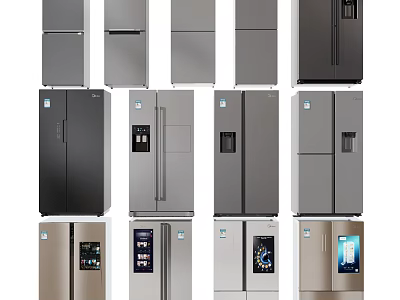 Various Styles of Refrigerators and Freezers With Modern Design and Digital Displays 3d model
