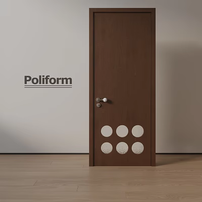 Poliform Brown Wooden Swing Door With Circular Glass Panels In Modern Interior 3d model Poliform Brown Wooden Swing Door With Circular Glass Panels In Modern Interior 3d model