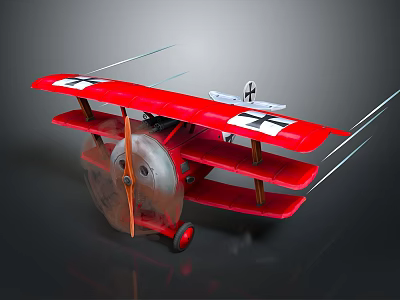 Red Biplane Passenger Plane Model With Vintage Black And White Cross Design Details 3d model