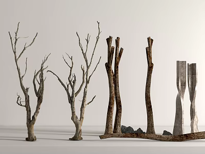 Bare Dry Trees With Natural Trunks And Without Leaves For Decorative 3d model Bare Dry Trees With Natural Trunks And Without Leaves For Decorative 3d model
