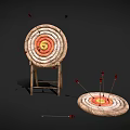 Archery Sports Equipment Featuring Wooden Target Stand Round Straw Targets And Red Arrow Tips