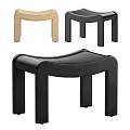 Stylish Modern Stools With Curved Seat Design In Black Leather And Light Wood