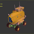 Yellow Robotic Exploration Rover With Large Wheels Top Antennas And Scientific Instruments