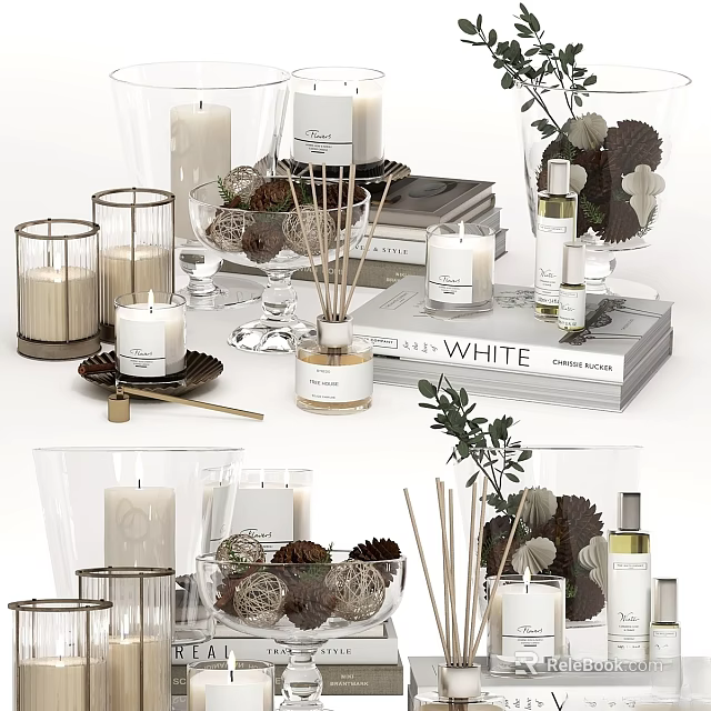 Elegant Decorative Ornament Set With Candles Vases And Fragrance For Home Decoration 3d model 