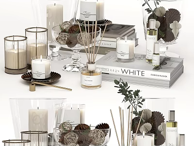 Elegant Decorative Ornament Set With Candles Vases And Fragrance For Home Decoration 3d model