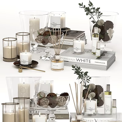 Elegant Decorative Ornament Set With Candles Vases And Fragrance For Home Decoration 3d model