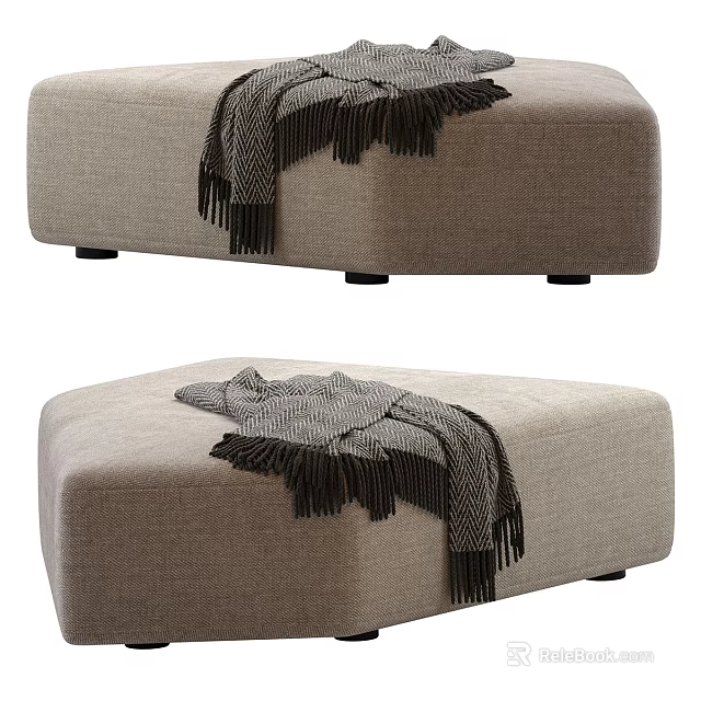Two Light Gray Fabric Ottomans With Fringed Blanket In Modern Living Room 3d model 