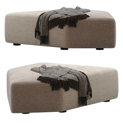 Two Light Gray Fabric Ottomans With Fringed Blanket In Modern Living Room 3d model