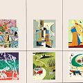 Various Style Oil Paintings On Wall With Abstract Landscapes And Colorful Themes