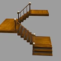 Elegant Wooden Staircase With Landing Platform And Ball Finial Railings Design Structure