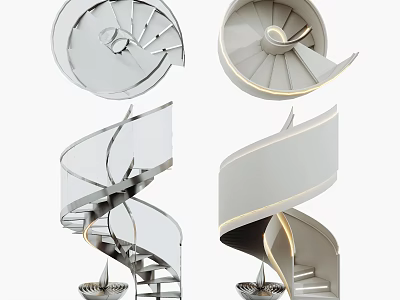 Modern Spiral Staircase Interior With Glass Railing Metal Structure And Lighting 3d model