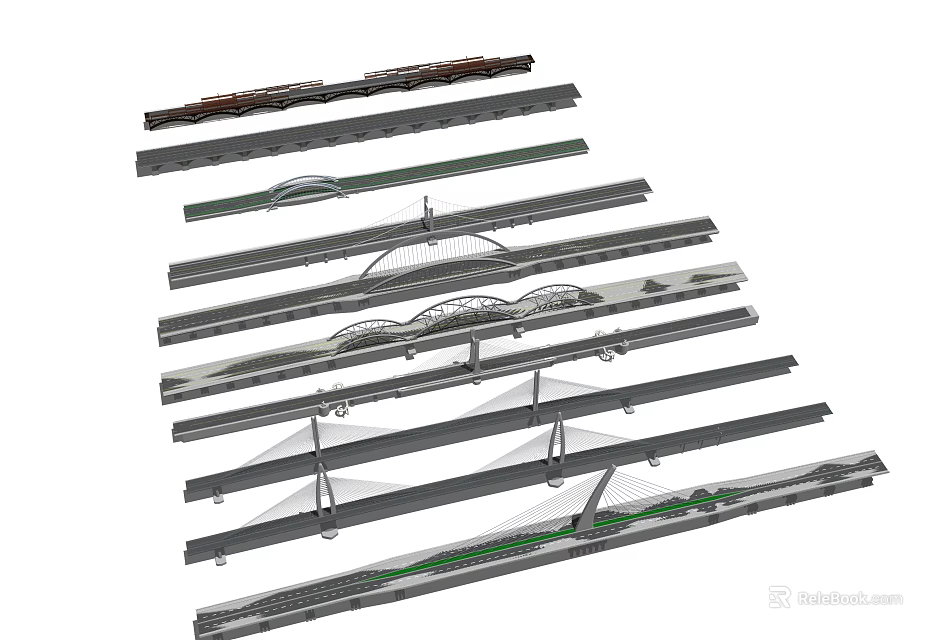 Various Bridge Models With Different Structural Designs Including Cable Stayed And Arch Structures 3d model 
