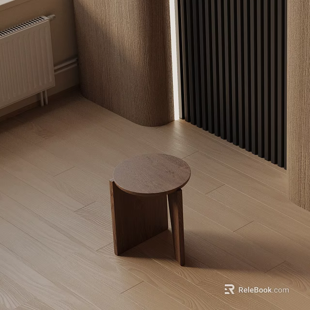 Modern Minimalist Wooden Side Table With Round Top And Sturdy Legs On Light Wooden Floor 3d model 