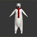 White Polar Bear Wearing Red Scarf Standing With Arms Outstretched On Gray Background