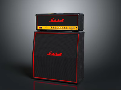 Marshall Stacked Amplifier And Speaker Cabinet With Black Red Design For Home Audio 3d model
