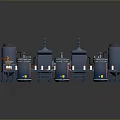 Industrial Production System Layout With Large Tanks Conveyor Belts And Pipes